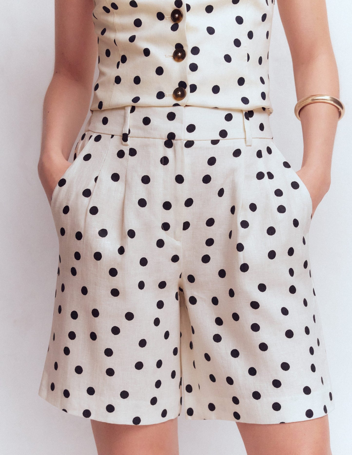 Kensington Linen Shorts-Ivory, Painted Dot