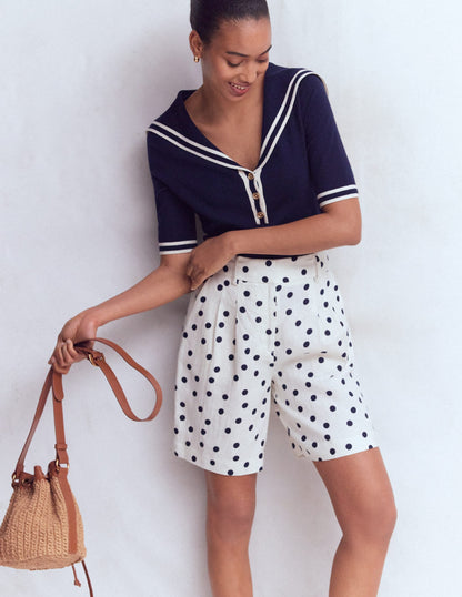 Kensington Linen Shorts-Ivory, Painted Dot