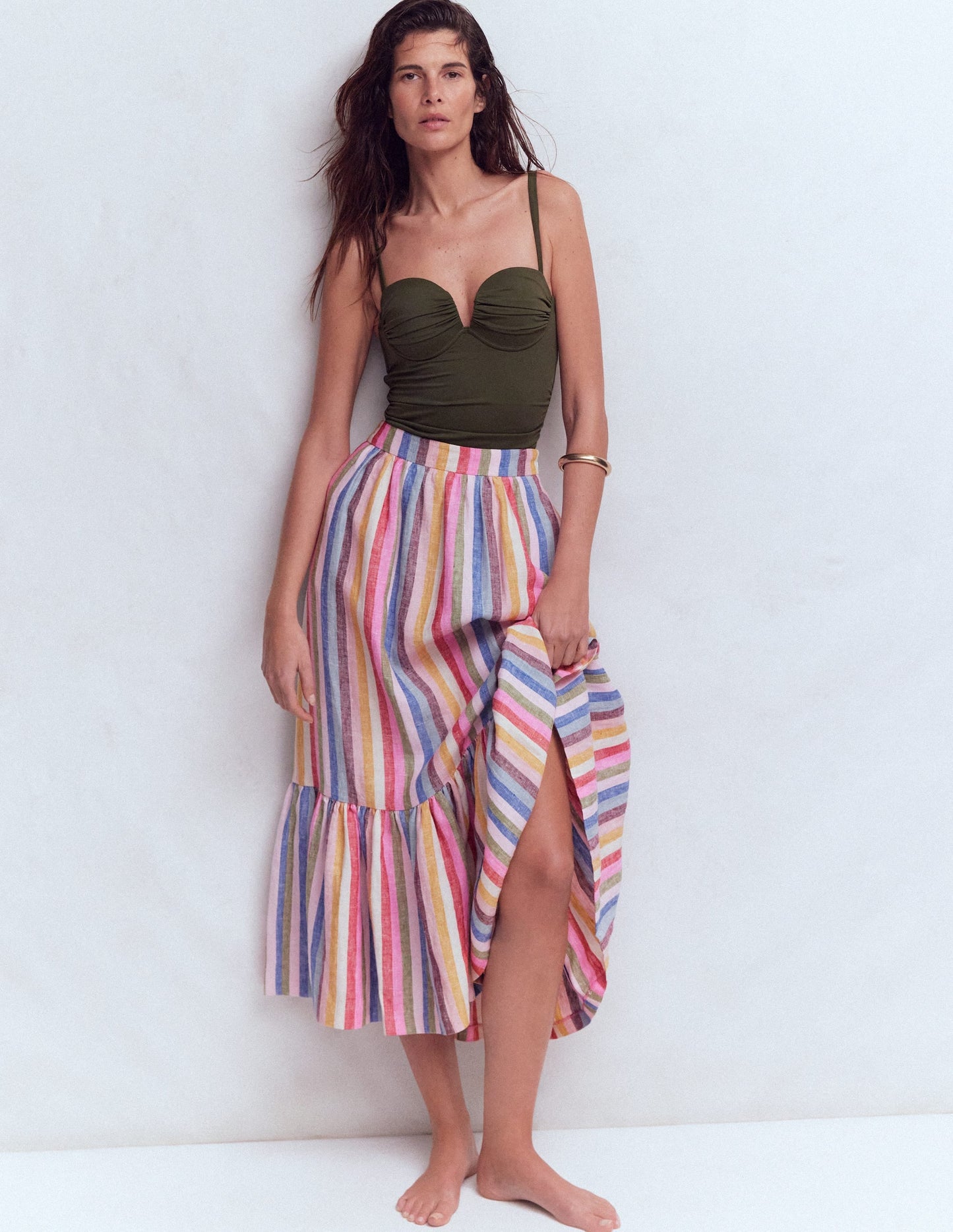 Abigail Linen Maxi Skirt-Multi Stripe