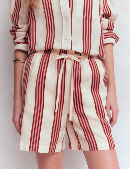 Islington Linen Shorts-Ivory, Brown, Pink Stripe