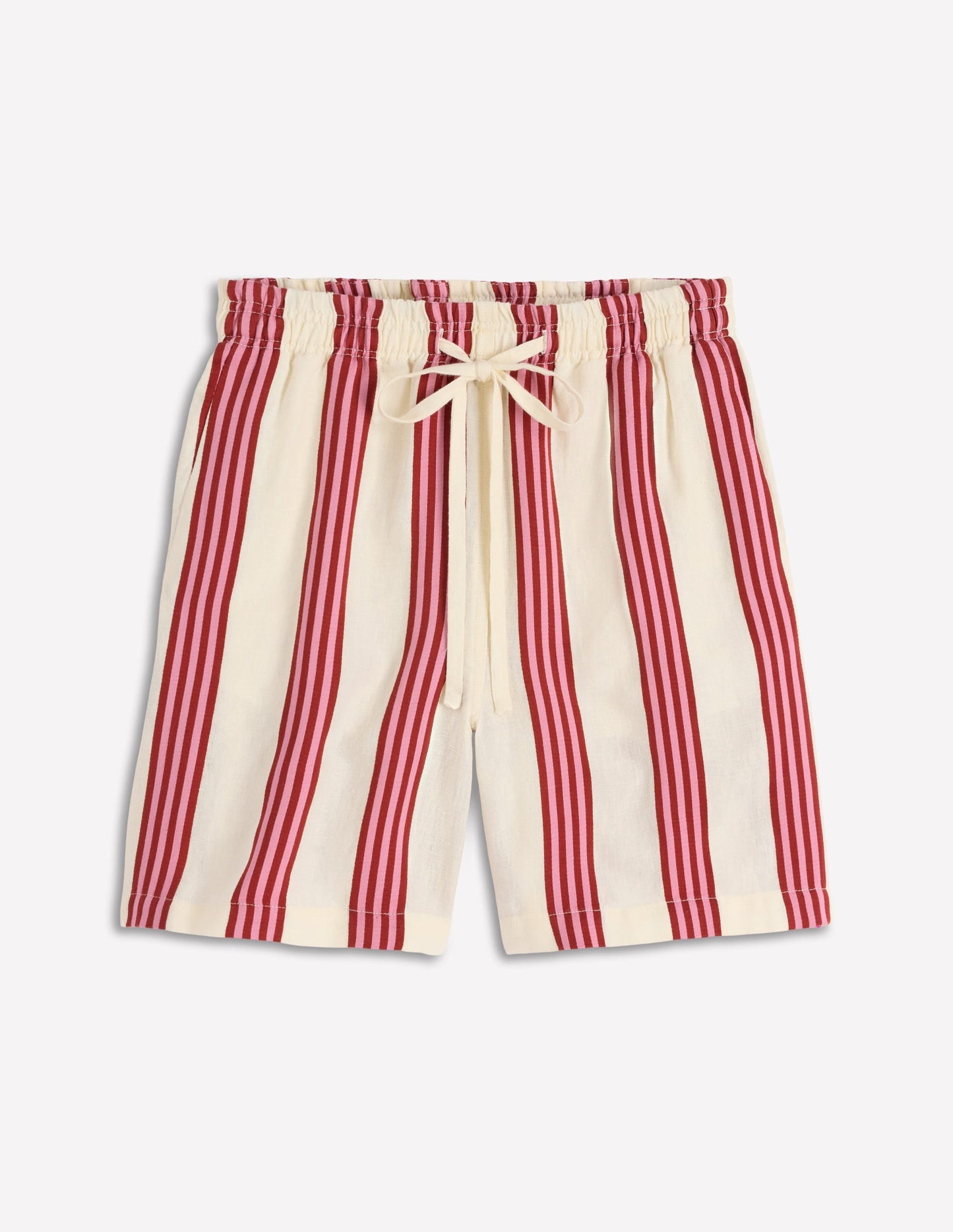 Islington Linen Shorts-Ivory, Brown, Pink Stripe