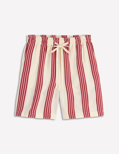 Islington Linen Shorts-Ivory, Brown, Pink Stripe