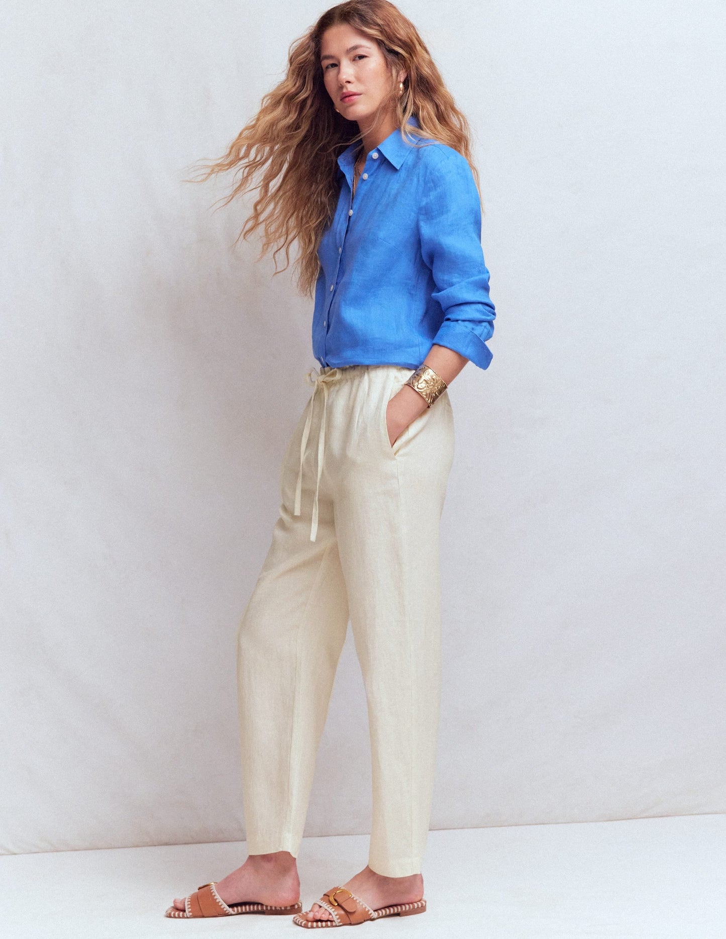 Islington Linen Crop Pants-Ivory