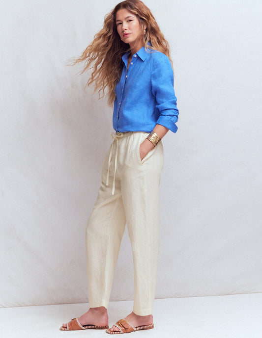 Islington Linen Crop Pants-Ivory