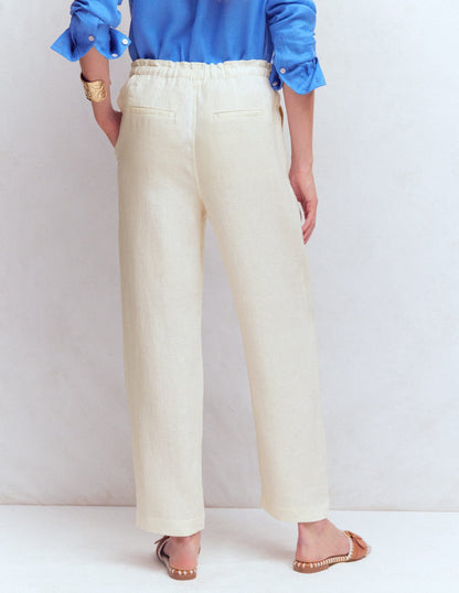 Islington Linen Crop Pants-Ivory