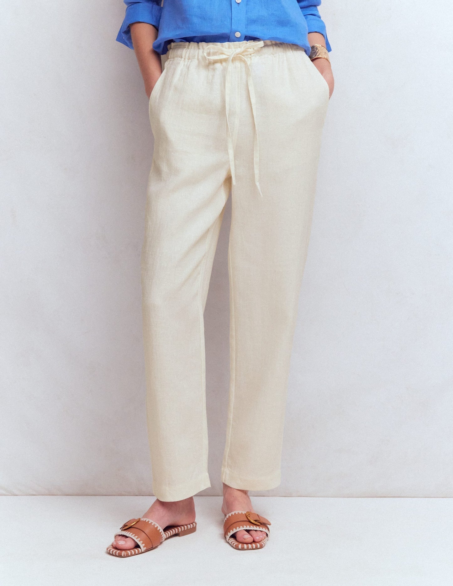 Islington Linen Crop Pants-Ivory