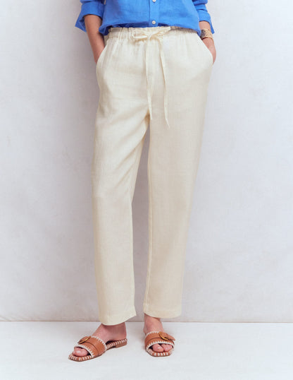 Islington Linen Crop Pants-Ivory