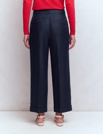 Chiswick Crop Linen Pants-Navy