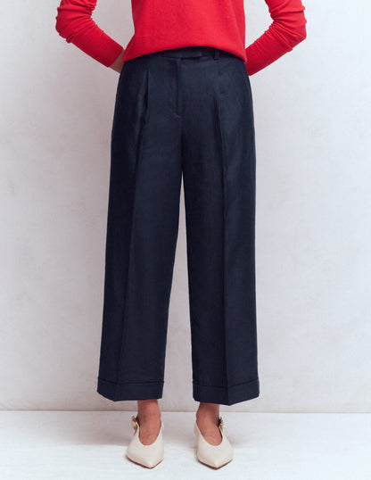 Chiswick Crop Linen Pants-Navy