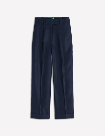 Chiswick Crop Linen Pants-Navy