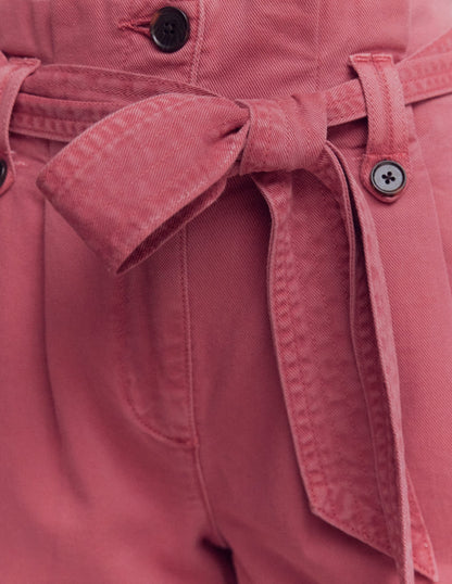 Paperbag Linen Belted Shorts-Cherry Blush
