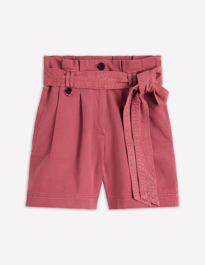 Paperbag Linen Belted Shorts-Cherry Blush