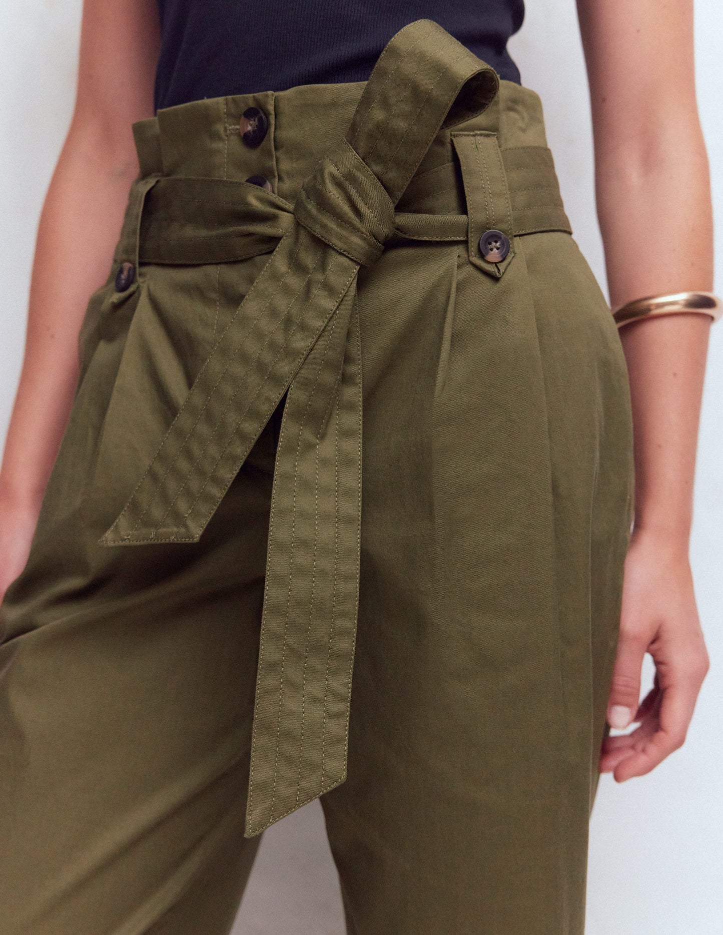 Paperbag Waist Trousers-Woodland Green
