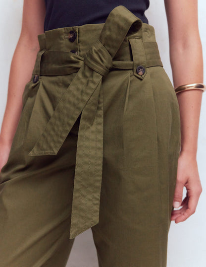 Paperbag Waist Trousers-Woodland Green