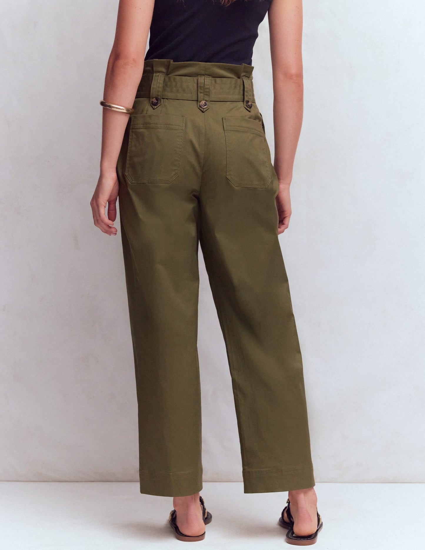 Paperbag Waist Trousers-Woodland Green