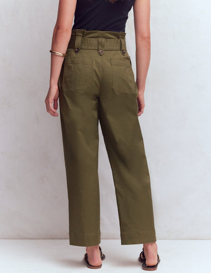 Paperbag Waist Trousers-Woodland Green