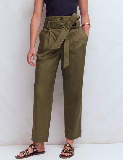 Paperbag Waist Trousers-Woodland Green