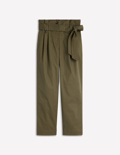Paperbag Waist Trousers-Woodland Green