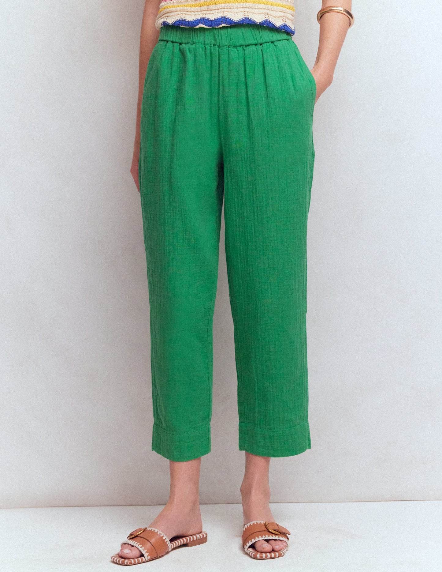 Double Cloth Crop Pants-Shamrock Green