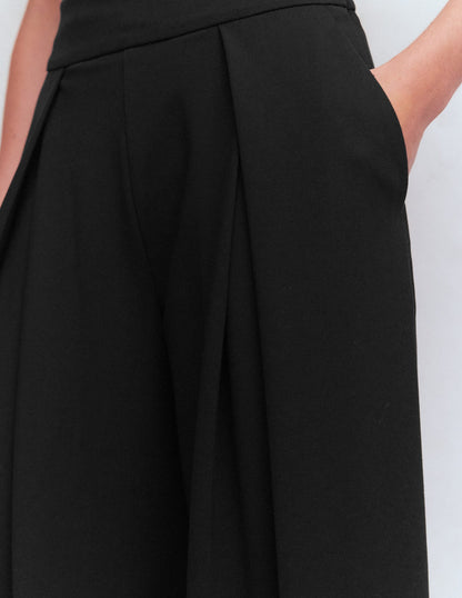 Single Pleat Ponte Culottes-Black