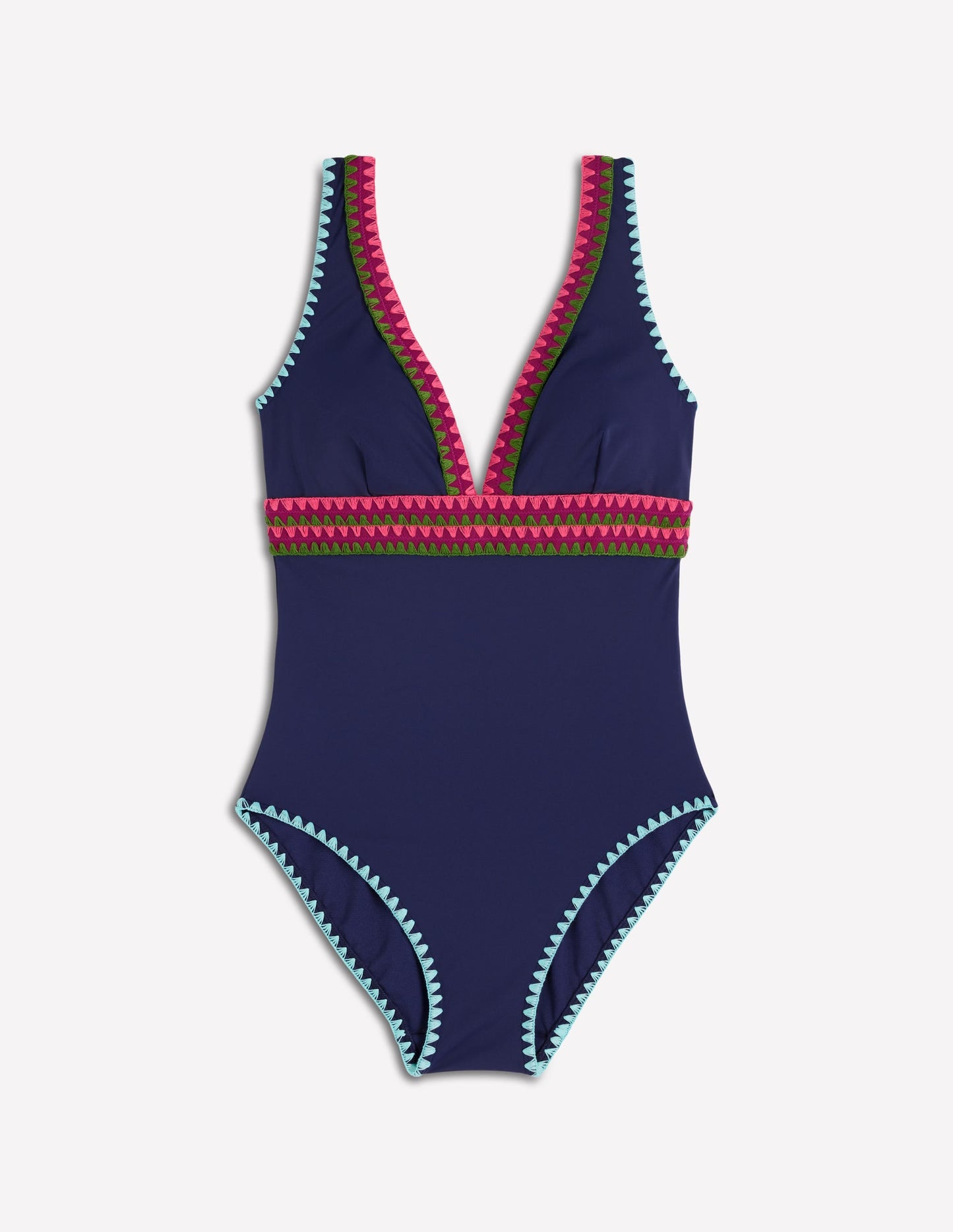 Porto V-neck Swimsuit-Navy, Embroidery