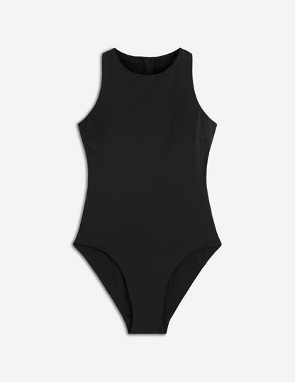 Sporty High Neck Swimsuit-Black