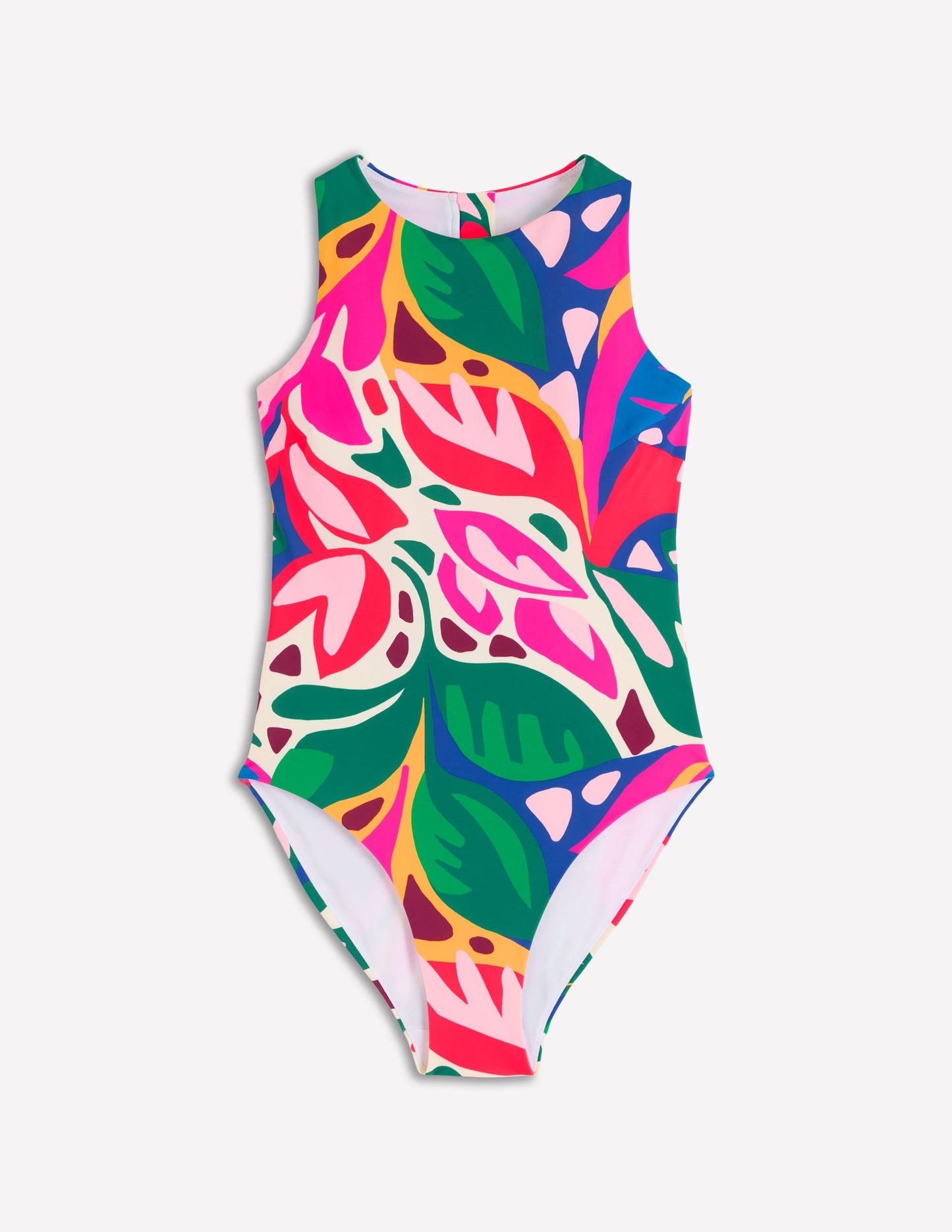 Sporty High Neck Swimsuit-Multi, Leafy Cascade
