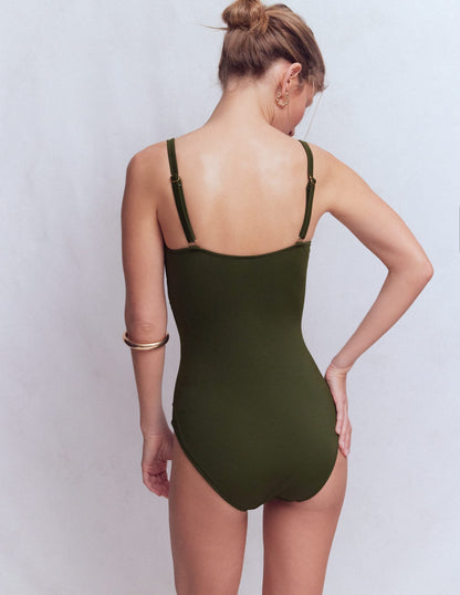 Pleated Cup Swimsuit-Olive