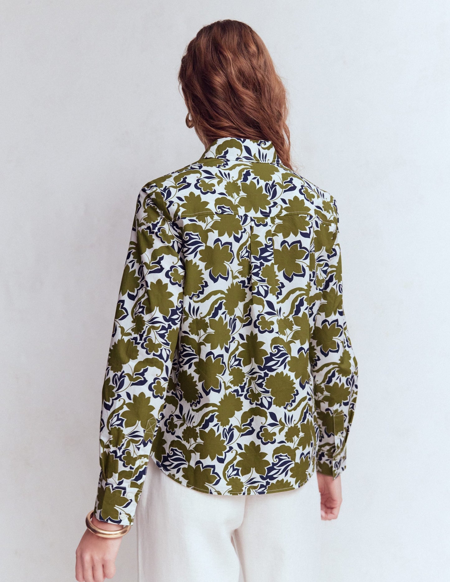 Sienna Cotton Shirt-Olive, Shadow Blossom