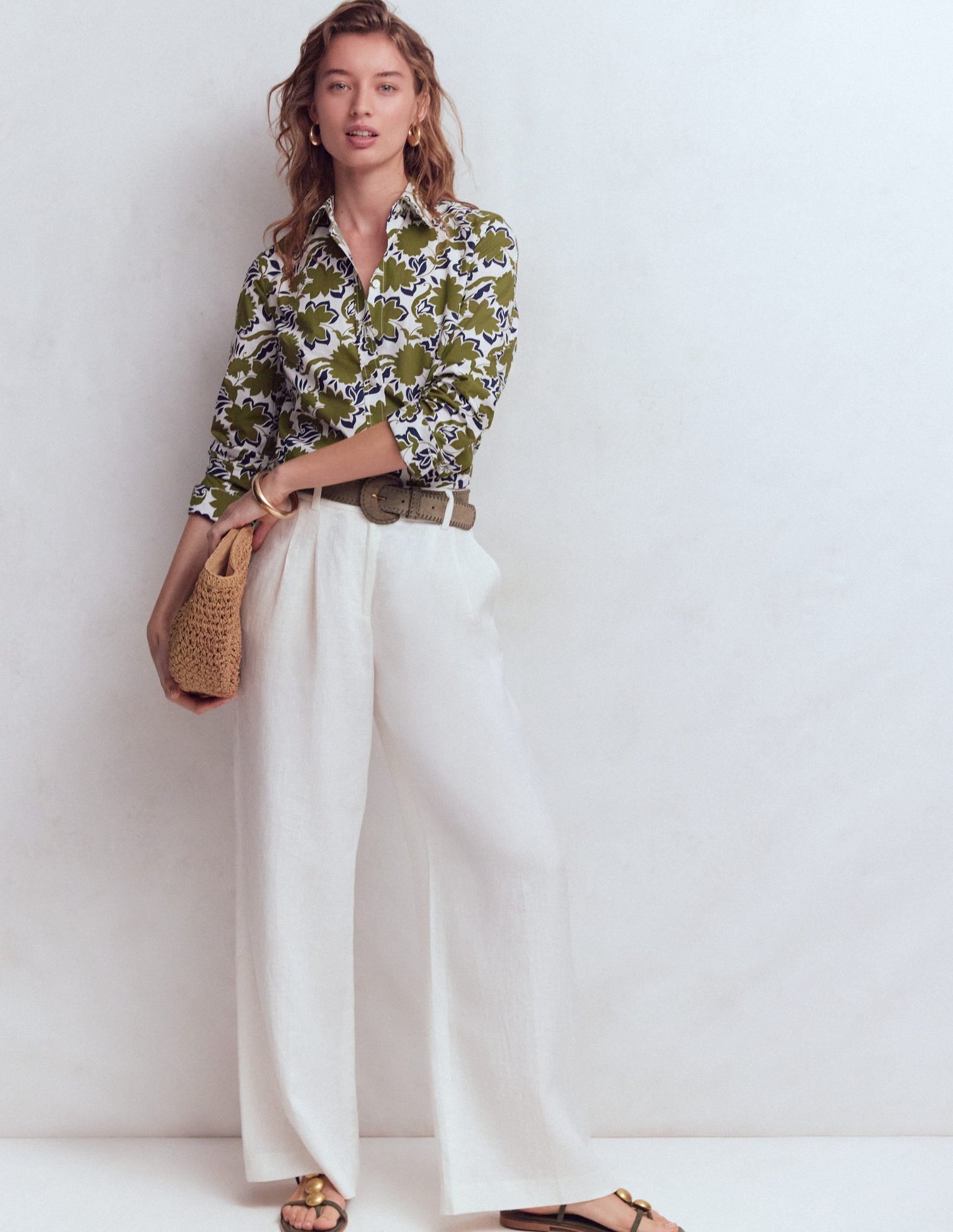 Sienna Cotton Shirt-Olive, Shadow Blossom