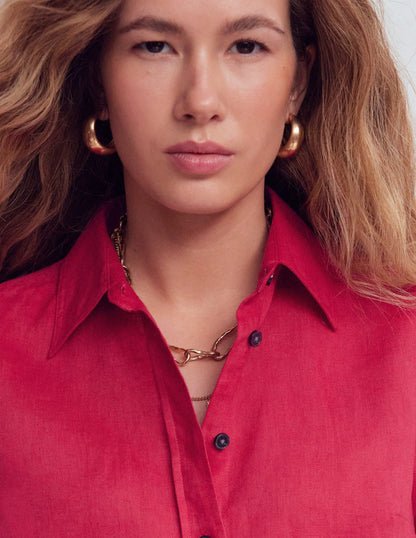 Sienna Linen Shirt-Pomegranate