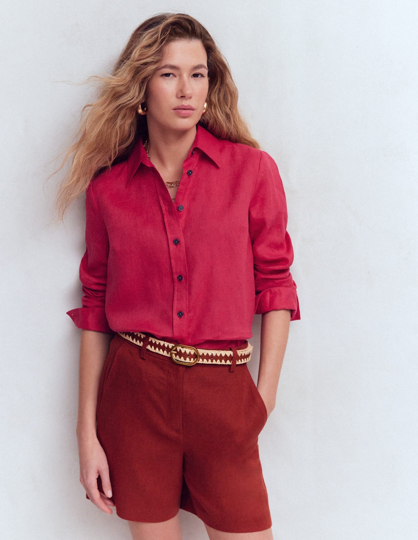 Sienna Linen Shirt-Pomegranate