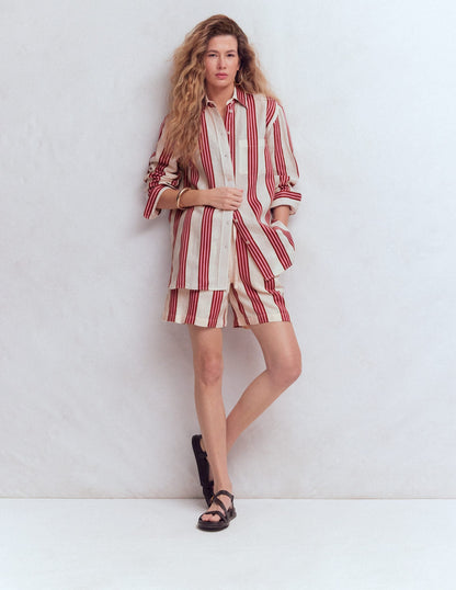 Sadie Relaxed Linen Shirt-Ivory, Brown, Pink Stripe
