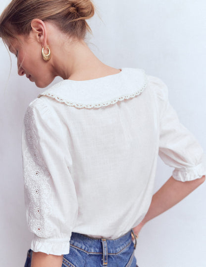Short Sleeve Pretty Collar Top-White
