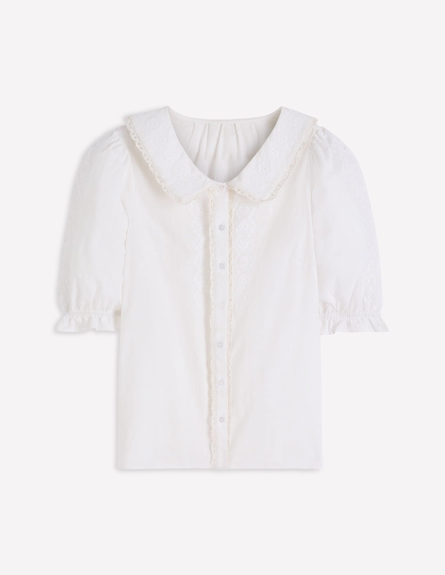 Short Sleeve Pretty Collar Top-White