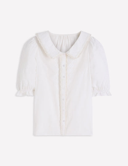 Short Sleeve Pretty Collar Top-White