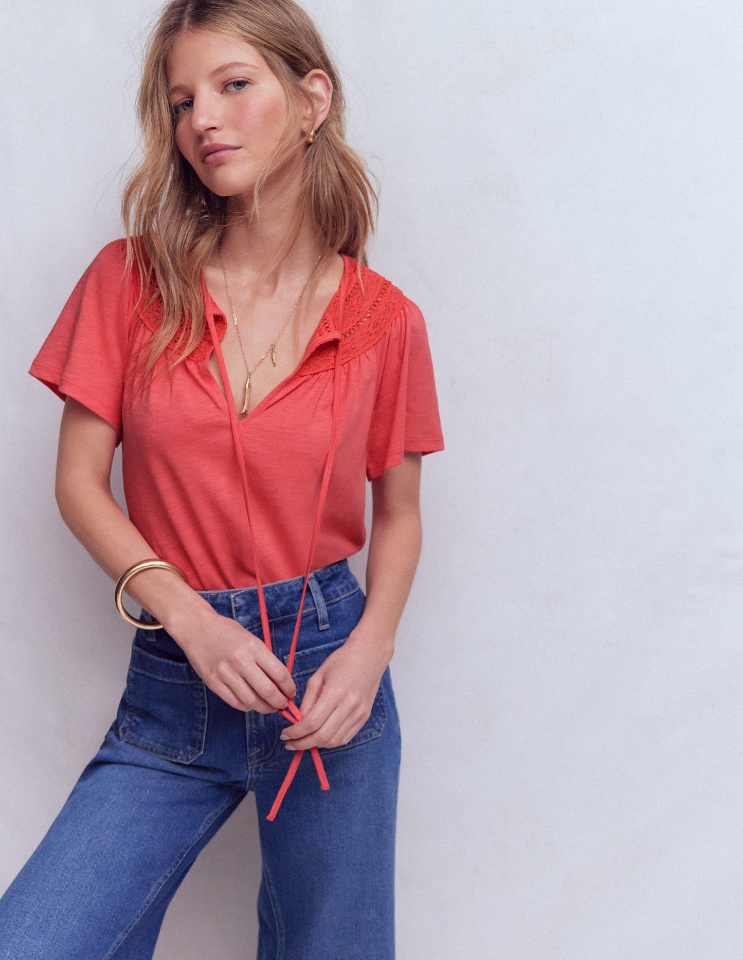 Edi Trim Detail T-shirt-Porcelain Rose