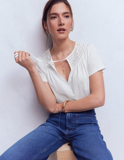Edi Trim Detail T-shirt-White