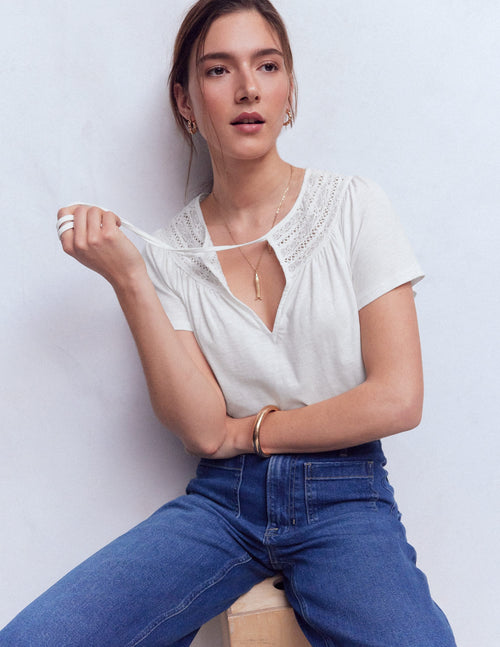 Edi Trim Detail T-shirt-White