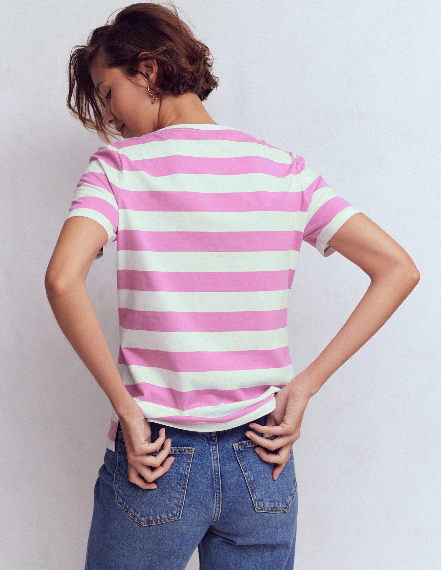 Olivia Short Sleeve Breton-Clover Purple and Ivory Stripe