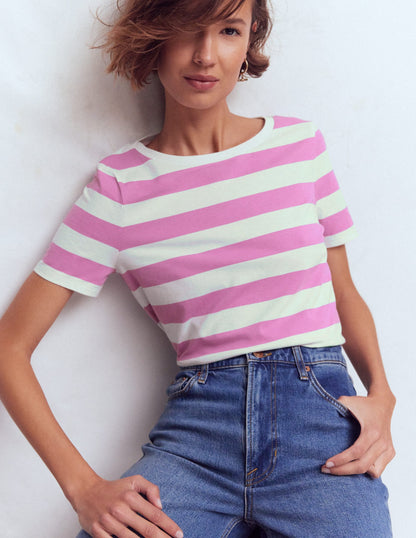 Olivia Short Sleeve Breton-Clover Purple and Ivory Stripe
