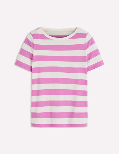 Olivia Short Sleeve Breton-Clover Purple and Ivory Stripe