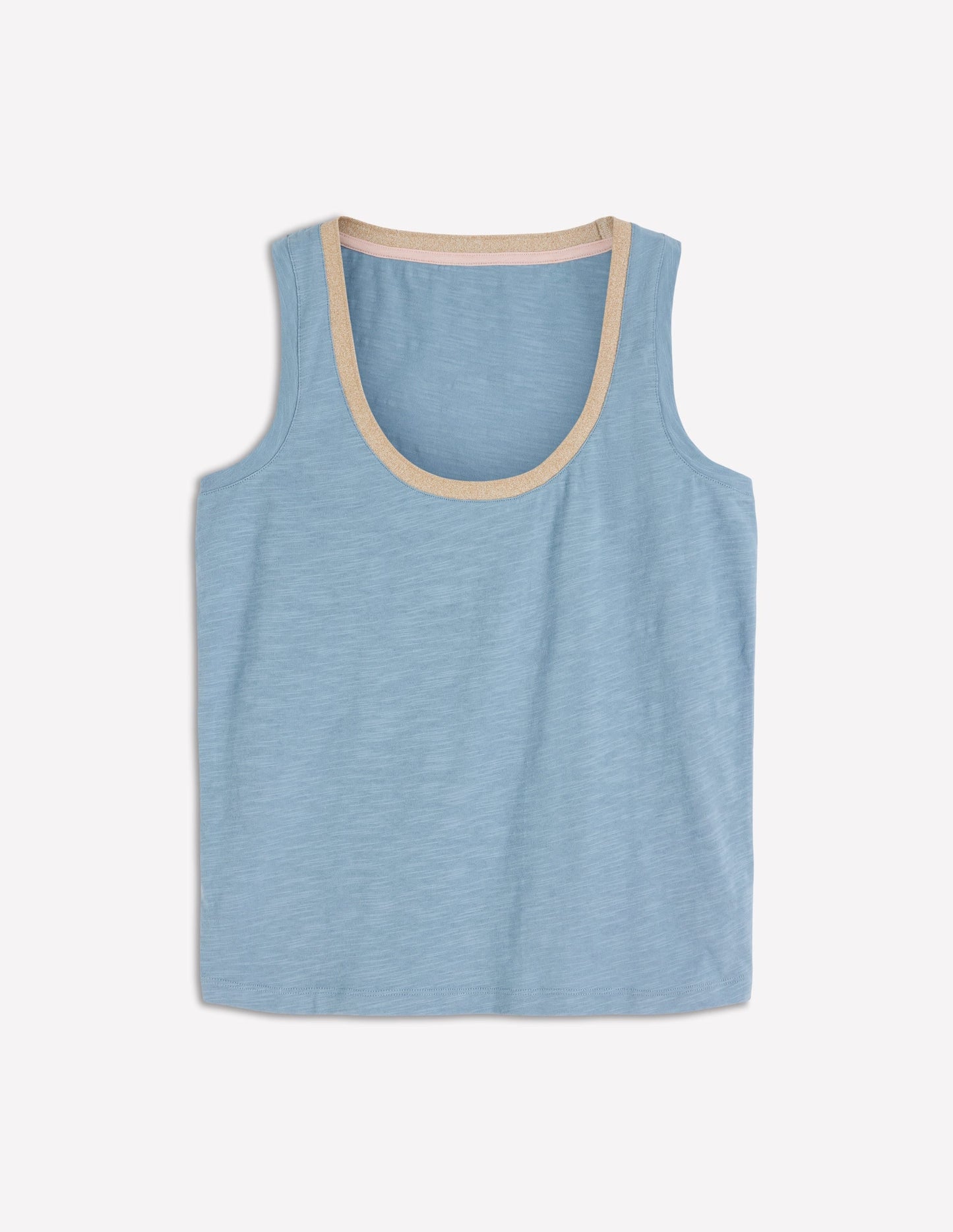 Metallic Trim Scoop Neck Vest-French Blue