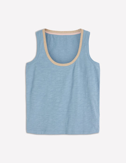 Metallic Trim Scoop Neck Vest-French Blue