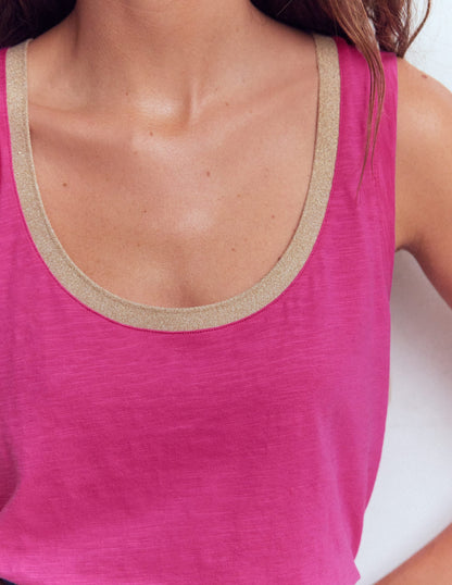 Metallic Trim Scoop Neck Vest-Cosmos Pink