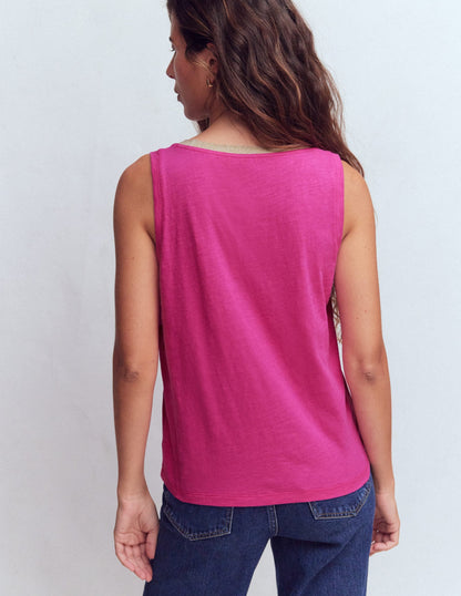 Metallic Trim Scoop Neck Vest-Cosmos Pink