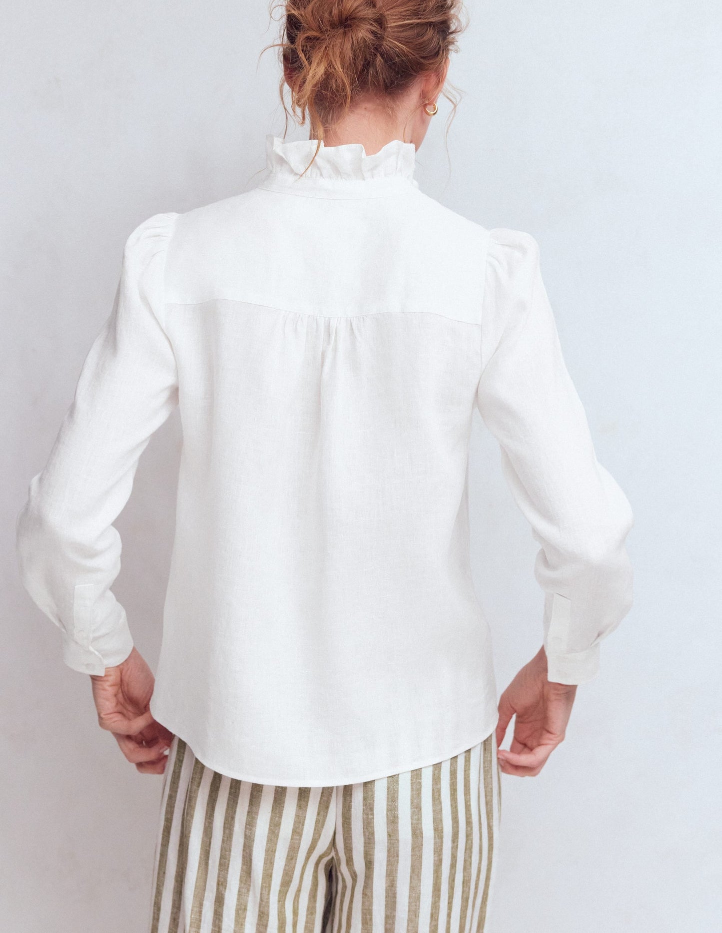Isabel Ruffle Linen Shirt-White