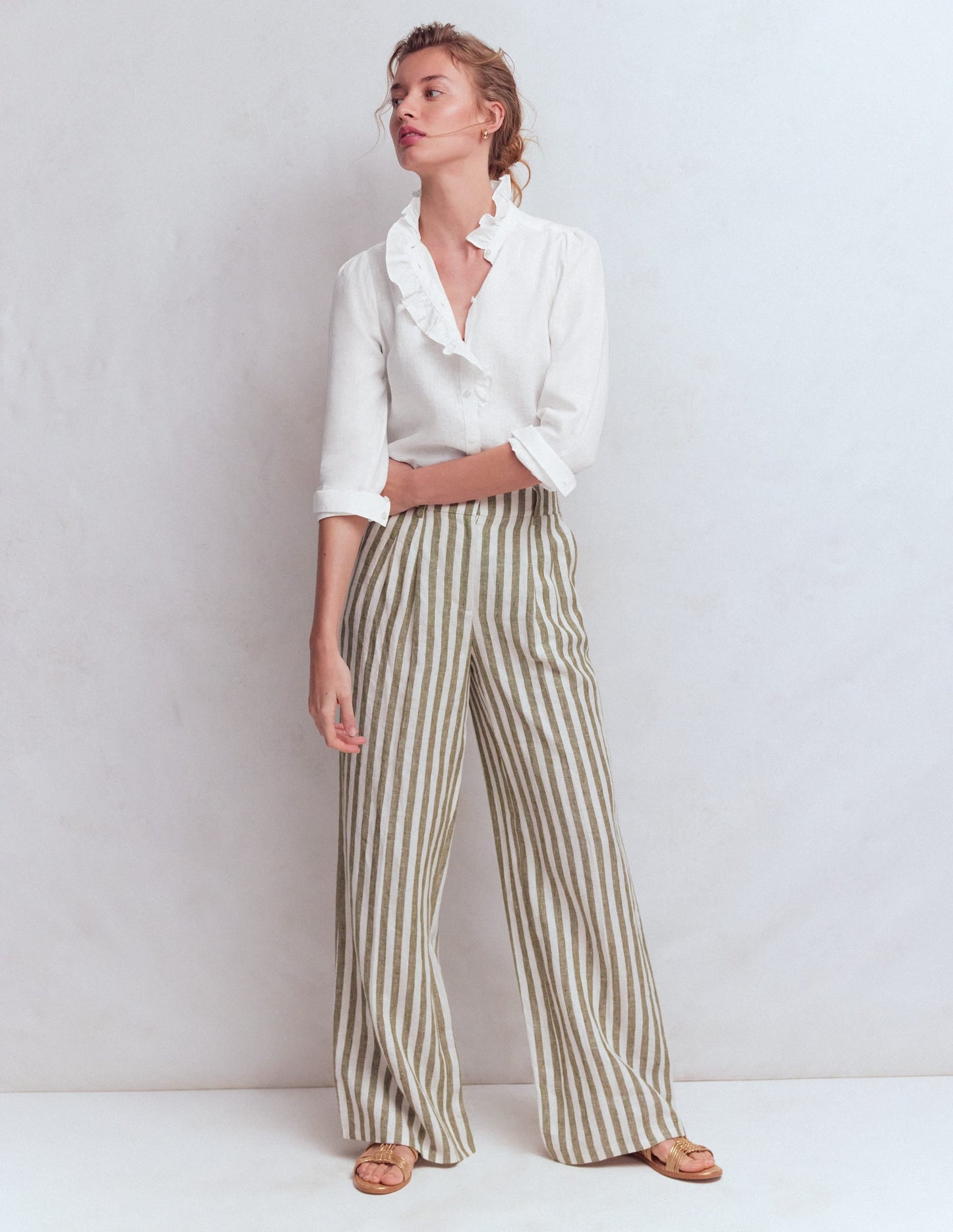 Isabel Ruffle Linen Shirt-White
