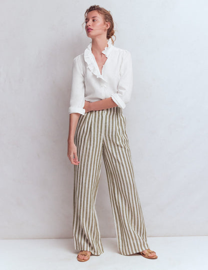 Isabel Ruffle Linen Shirt-White