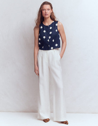 Andrea Linen Shell Top-French Navy, Painted Dot